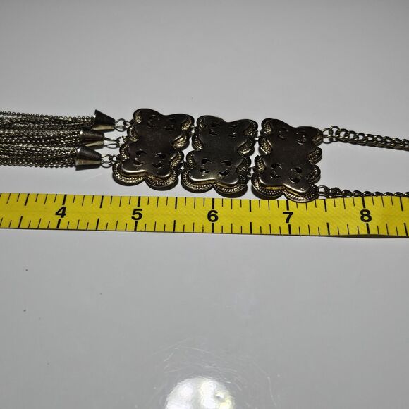 Large Gold Tone Tassel Articulated Statement Necklace 36" - Picture 11 of 15